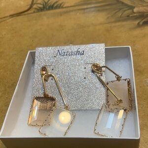 Natasha Couture Gold and Cream Drop Earrings